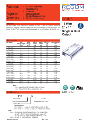 RP15-123.3SF-HC Datasheet PDF RECOM Electronic GmbH