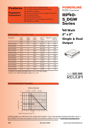 RP40-4815DGW Datasheet PDF RECOM Electronic GmbH
