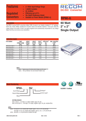RP60-4815SG/N-HC Datasheet PDF RECOM Electronic GmbH