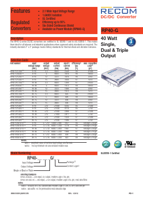 RP40-120515TG Datasheet PDF RECOM Electronic GmbH