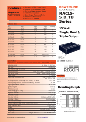 RAC15-12DB Datasheet PDF RECOM Electronic GmbH