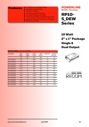 RP10-2405SEW Datasheet PDF RECOM Electronic GmbH