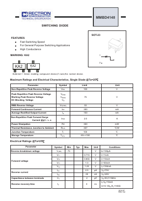 MMBD4148 Datasheet PDF Rectron Semiconductor