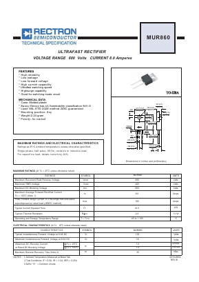 MUR860 Datasheet PDF Rectron Semiconductor