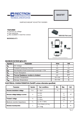BAS70T Datasheet PDF Rectron Semiconductor