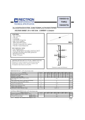 1N4007G Datasheet PDF Rectron Semiconductor
