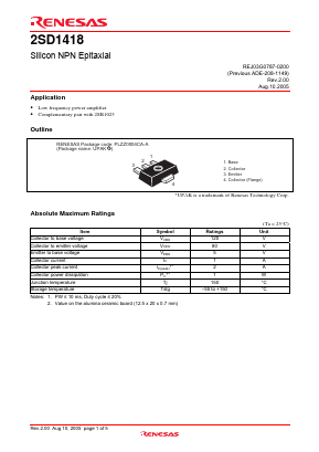 2SD1418DBTR-E Datasheet PDF Renesas Electronics