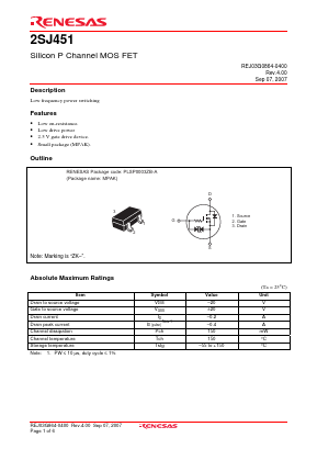 2SJ451 Datasheet PDF Renesas Electronics