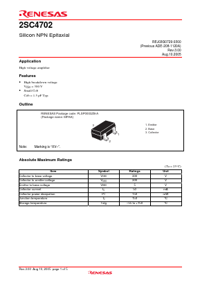 2SC4702XV-TR-E Datasheet PDF Renesas Electronics