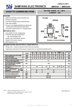 MBR550 Datasheet PDF SAMYANG ELECTRONICS CO.,LTD.