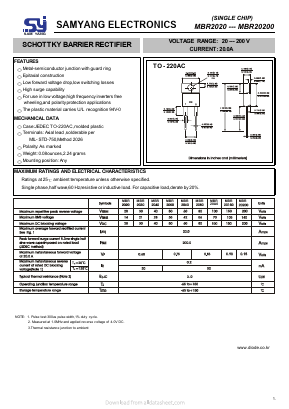 MBR2060 Datasheet PDF SAMYANG ELECTRONICS CO.,LTD.