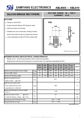 KBL606 Datasheet PDF SAMYANG ELECTRONICS CO.,LTD.