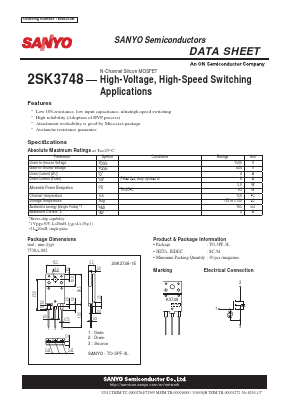 2SK3748 Datasheet PDF SANYO -> Panasonic