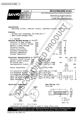 A1582 Datasheet PDF SANYO -> Panasonic