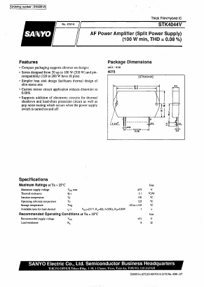 STK4044 Datasheet PDF SANYO -> Panasonic