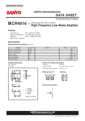 MCH4016 Datasheet PDF SANYO -> Panasonic