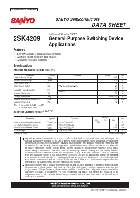 2SK4209 Datasheet PDF SANYO -> Panasonic