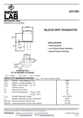 BUY49S Datasheet PDF Semelab - > TT Electronics plc 