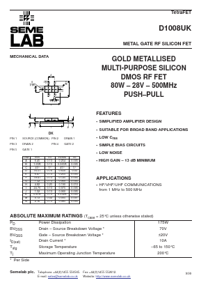 D1008UK Datasheet PDF Semelab - > TT Electronics plc 