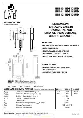 BDS10 Datasheet PDF Semelab - > TT Electronics plc 