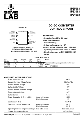 IP34063D-8 Datasheet PDF Semelab - > TT Electronics plc 