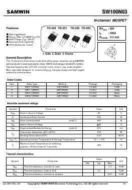 SWI100N03 Datasheet PDF Xian Semipower Electronic Technology Co., Ltd.