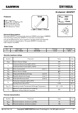 SW1N60A Datasheet PDF Xian Semipower Electronic Technology Co., Ltd.