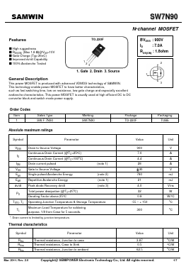 SW7N90 Datasheet PDF Xian Semipower Electronic Technology Co., Ltd.