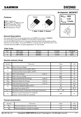 SW2N60 Datasheet PDF Xian Semipower Electronic Technology Co., Ltd.