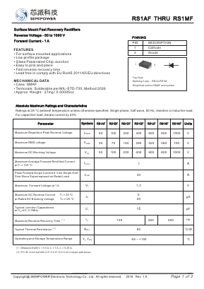 RS1MF Datasheet PDF Xian Semipower Electronic Technology Co., Ltd.