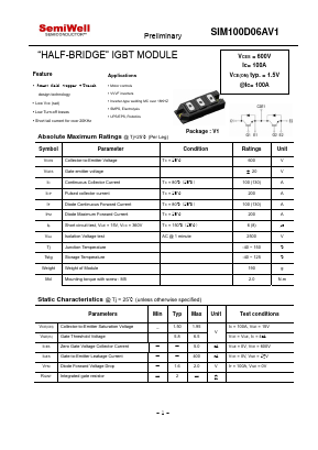 SIM100D06AV1 Datasheet PDF SemiWell Semiconductor