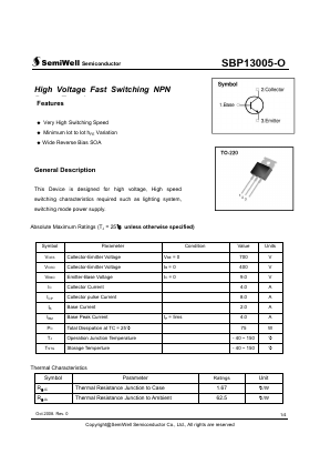 SBP13005-O Datasheet PDF SemiWell Semiconductor