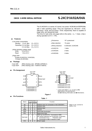 S-24C04A Datasheet PDF Seiko Instruments Inc