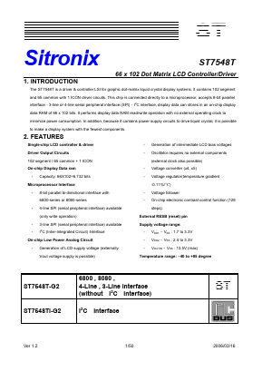 ST7548T-G2 Datasheet PDF Sitronix Technology Co., Ltd.