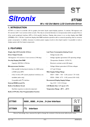 ST7585 Datasheet PDF Sitronix Technology Co., Ltd.