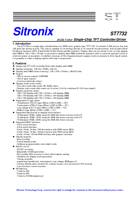 ST7732 Datasheet PDF Sitronix Technology Co., Ltd.