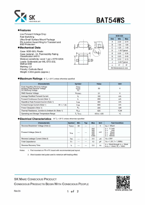 BAT54WS Datasheet PDF SHIKE Electronics
