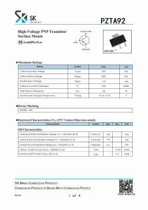 PZTA92 Datasheet PDF SHIKE Electronics