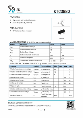 KTC3880 Datasheet PDF SHIKE Electronics