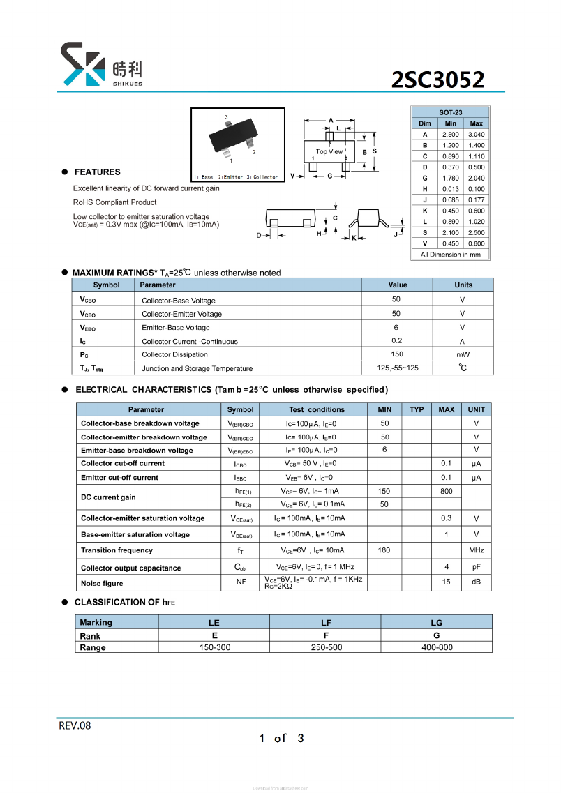 2SC3052 Datasheet PDF SHIKE Electronics