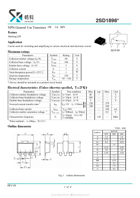 2SD1898 Datasheet PDF SHIKE Electronics