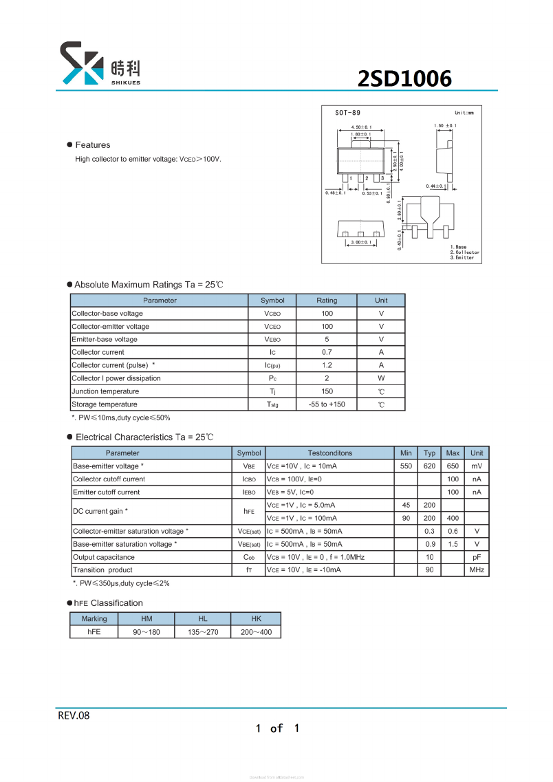 D1006 Datasheet PDF SHIKE Electronics