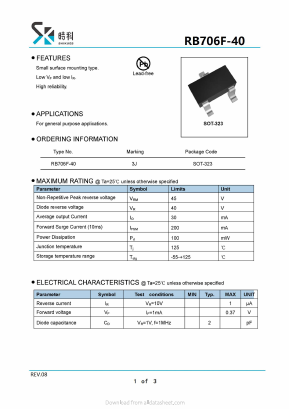 RB706F-40 Datasheet PDF SHIKE Electronics