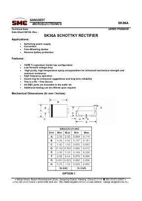 SK36A Datasheet PDF Sangdest Microelectronic (Nanjing) Co., Ltd