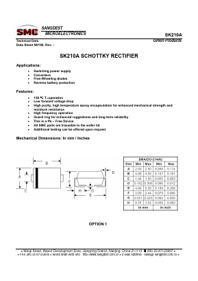SK210A Datasheet PDF Sangdest Microelectronic (Nanjing) Co., Ltd