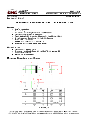 MBR130HW Datasheet PDF Sangdest Microelectronic (Nanjing) Co., Ltd