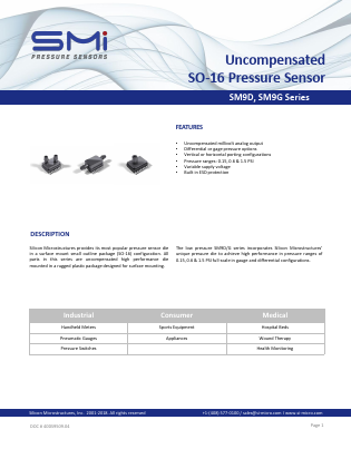 SM9D Datasheet PDF Silicon Microstructures, Inc.