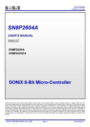 SN8P26042AX Datasheet PDF Sonix Technology Co., Ltd