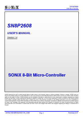 SN8P2606WB Datasheet PDF Sonix Technology Co., Ltd