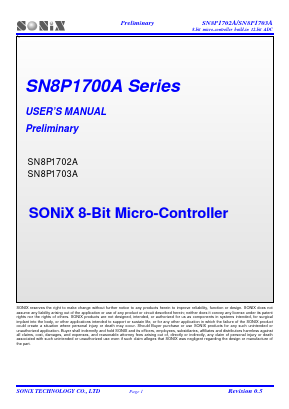 SN8P1702AP Datasheet PDF Sonix Technology Co., Ltd